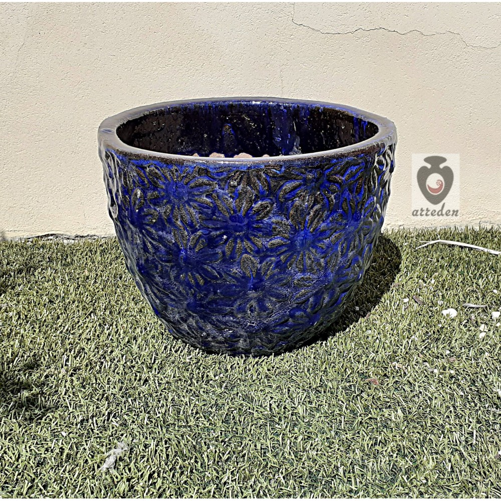 Vaso ceramica fiori azzurri a rilievo